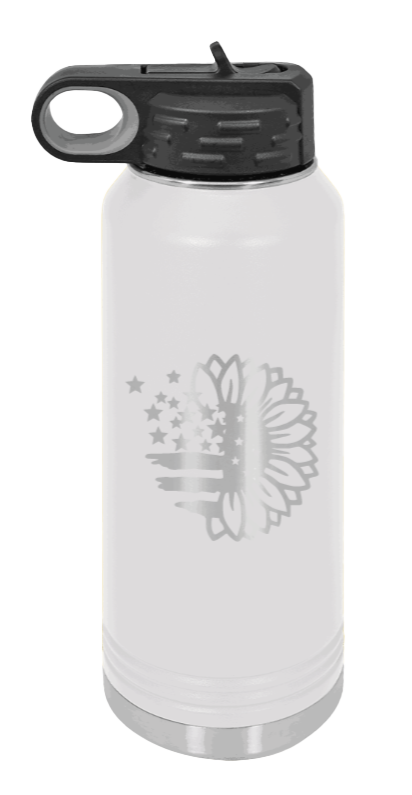 Sunflower Flag - 32oz Water Bottle Laser Engraved- White