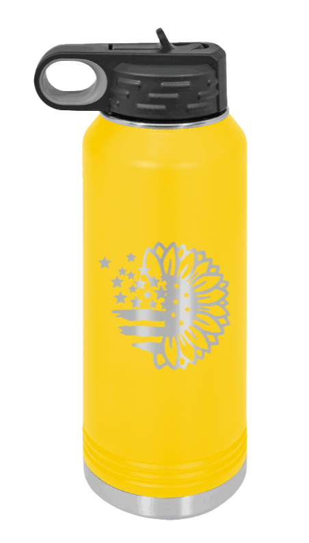Sunflower Flag - 32oz Water Bottle Laser Engraved- Yellow