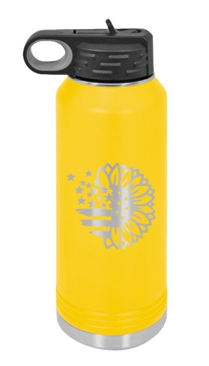 Sunflower Flag - 32oz Water Bottle Laser Engraved- Yellow