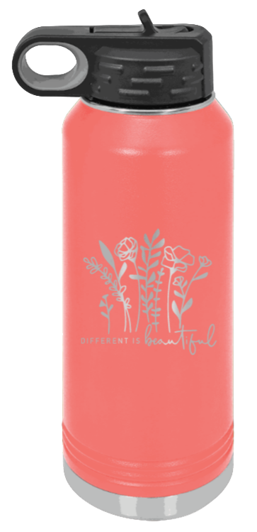 Different Is Beautiful - 32oz Water Bottle Laser Engraved- Coral