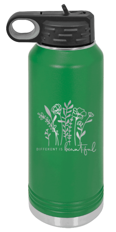 Different Is Beautiful - 32oz Water Bottle Laser Engraved- Green