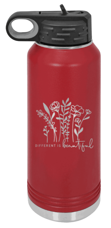 Different Is Beautiful - 32oz Water Bottle Laser Engraved- Maroon