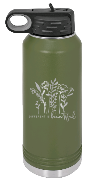 Different Is Beautiful - 32oz Water Bottle Laser Engraved- Olive