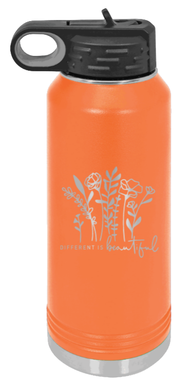 Different Is Beautiful - 32oz Water Bottle Laser Engraved- Orange