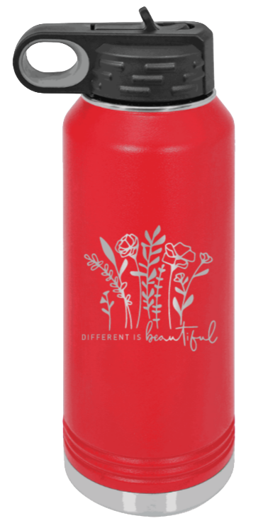 Different Is Beautiful - 32oz Water Bottle Laser Engraved- Red