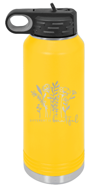 Different Is Beautiful - 32oz Water Bottle Laser Engraved- Yellow