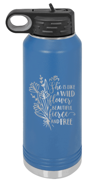 Like A Wildflower - 32oz Water Bottle Laser Engraved- Royal Blue