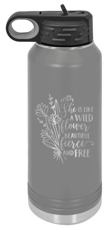 Like A Wildflower - 32oz Water Bottle Laser Engraved- Dark Grey