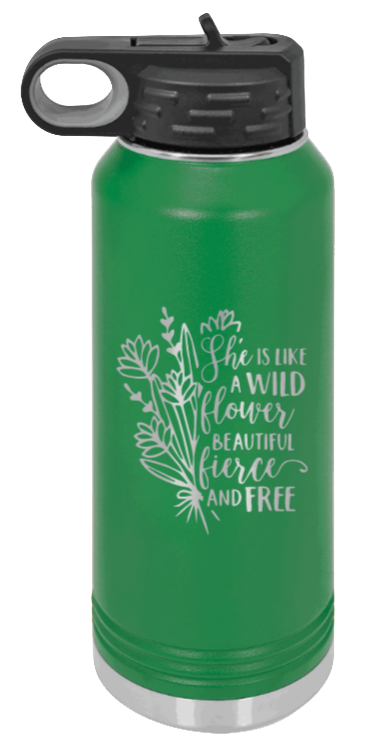 Like A Wildflower - 32oz Water Bottle Laser Engraved- Green
