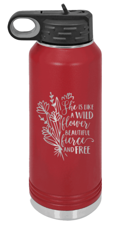Like A Wildflower - 32oz Water Bottle Laser Engraved- Maroon