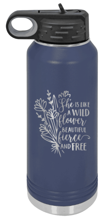 Like A Wildflower - 32oz Water Bottle Laser Engraved- Navy