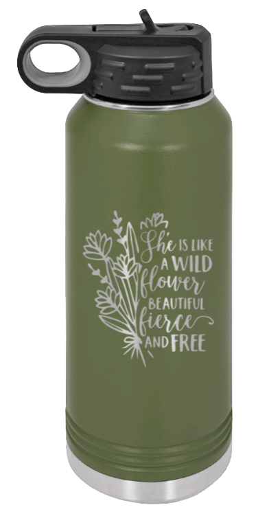 Like A Wildflower - 32oz Water Bottle Laser Engraved- Olive