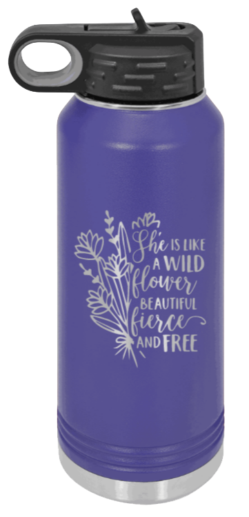 Like A Wildflower - 32oz Water Bottle Laser Engraved- Purple