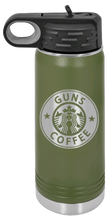 Load image into Gallery viewer, Guns and Coffee Laser Engraved Water Bottle (Etched)
