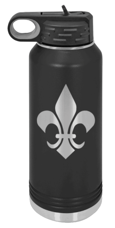 Fleur-de-lis - 32oz Water Bottle Laser Engraved- Black