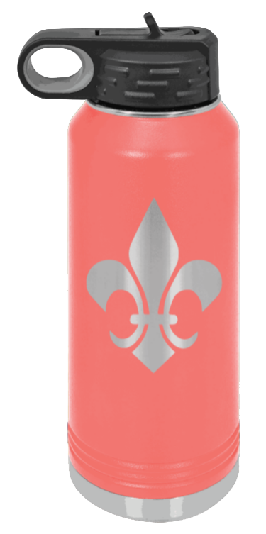 Fleur-de-lis - 32oz Water Bottle Laser Engraved- Coral