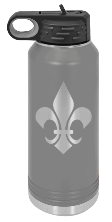 Fleur-de-lis - 32oz Water Bottle Laser Engraved- Dark Grey