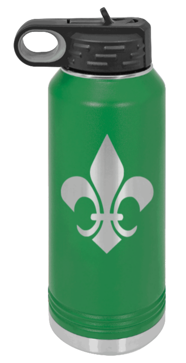 Fleur-de-lis - 32oz Water Bottle Laser Engraved- Green