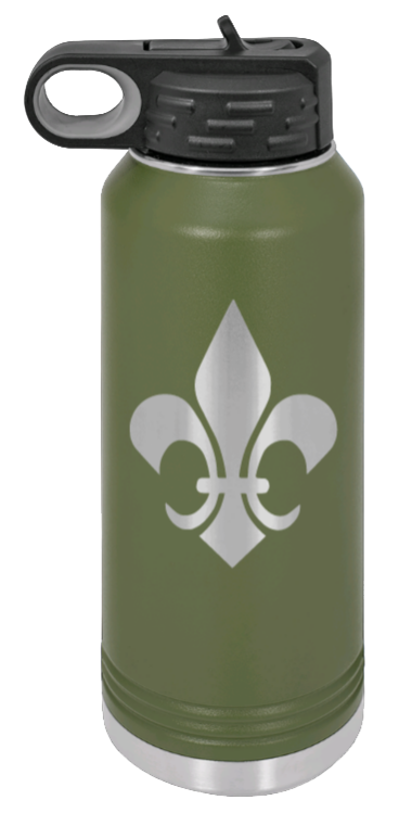 Fleur-de-lis - 32oz Water Bottle Laser Engraved- Olive