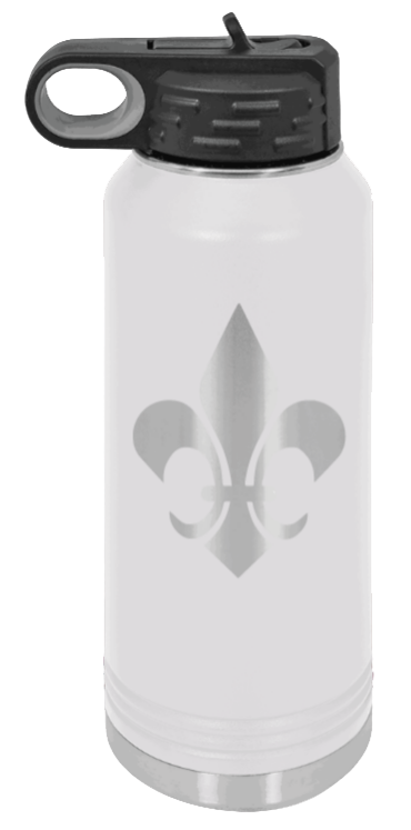 Fleur-de-lis - 32oz Water Bottle Laser Engraved- White