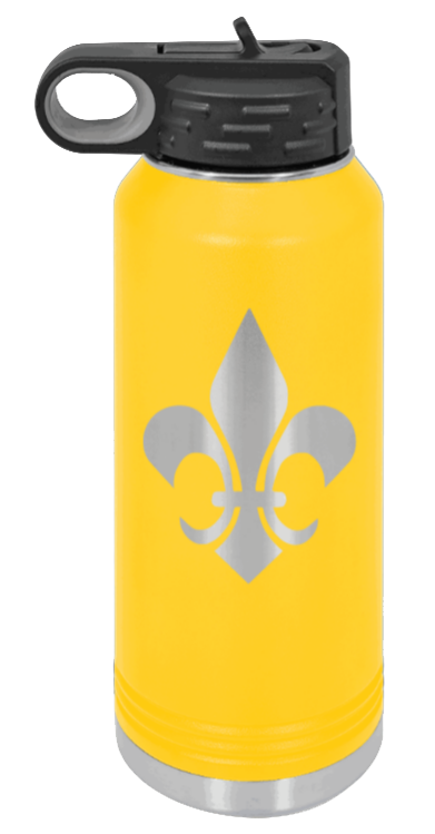 Fleur-de-lis - 32oz Water Bottle Laser Engraved- Yellow