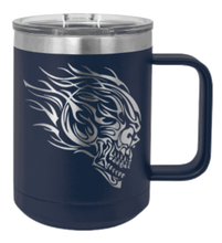 Load image into Gallery viewer, Skull with Flames Laser Engraved Mug (Etched)
