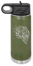 Load image into Gallery viewer, Skull With Flames Laser Engraved Water Bottle
