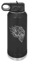 Load image into Gallery viewer, Skull With Flames Laser Engraved Water Bottle
