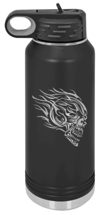 Skull With Flames Laser Engraved Water Bottle