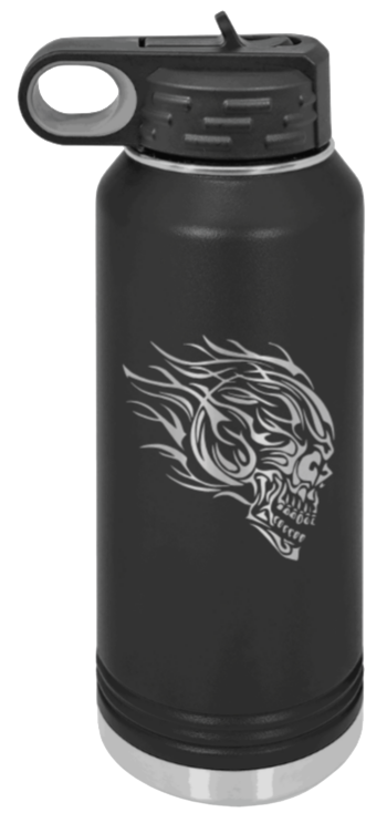 Skull - 32oz Water Bottle Laser Engraved- Black