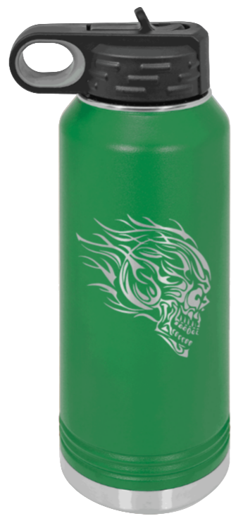 Skull - 32oz Water Bottle Laser Engraved- Green