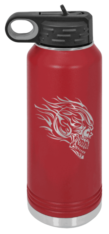 Skull - 32oz Water Bottle Laser Engraved- Maroon