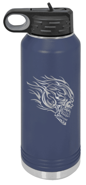 Skull - 32oz Water Bottle Laser Engraved- Navy