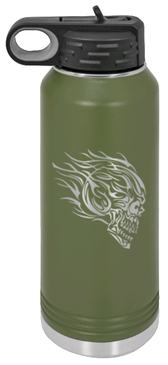 Skull - 32oz Water Bottle Laser Engraved- Olive