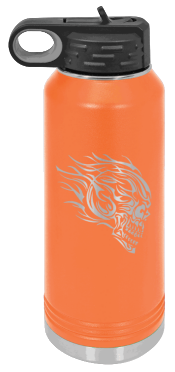 Skull - 32oz Water Bottle Laser Engraved- Orange
