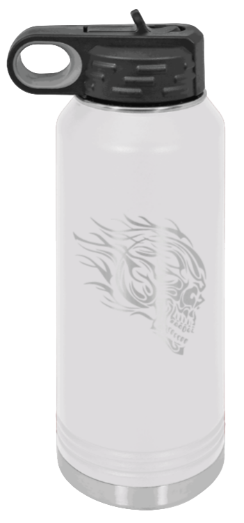 Skull - 32oz Water Bottle Laser Engraved- White