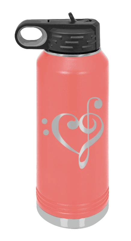 Love Music - 32oz Water Bottle Laser Engraved- Coral