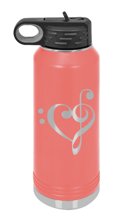 Love Music - 32oz Water Bottle Laser Engraved- Coral
