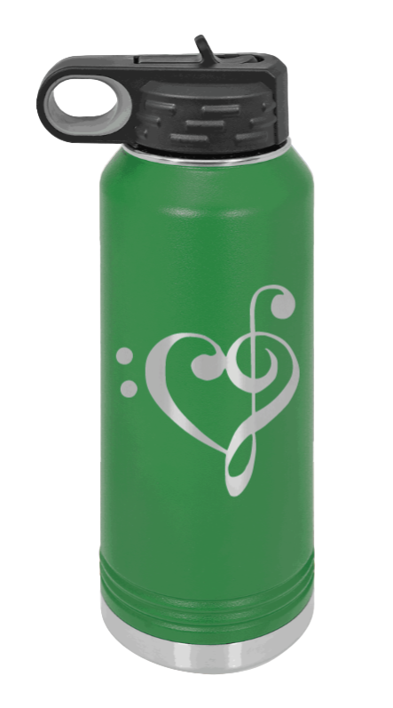 Love Music - 32oz Water Bottle Laser Engraved- Green