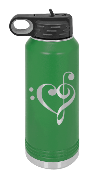Love Music - 32oz Water Bottle Laser Engraved- Green