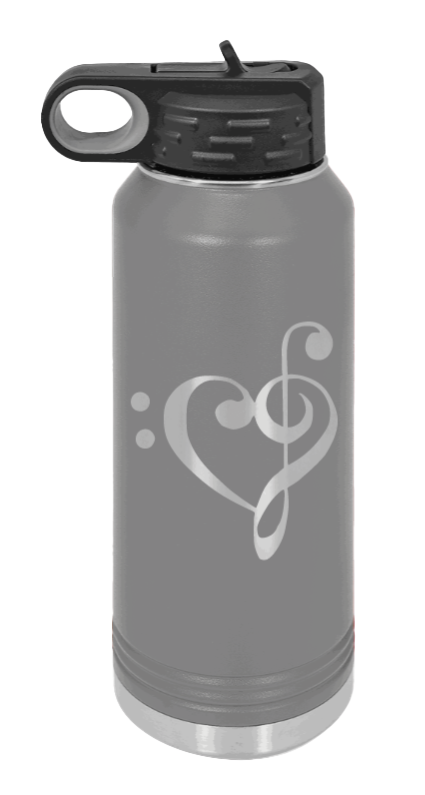 Love Music - 32oz Water Bottle Laser Engraved- Dark Grey