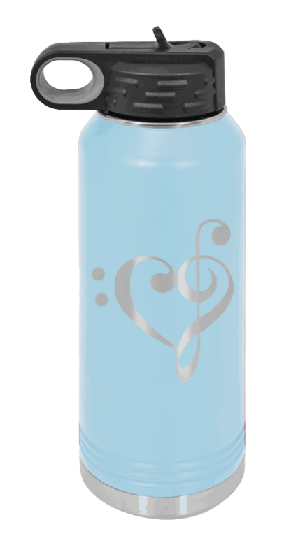 Love Music - 32oz Water Bottle Laser Engraved- Light Blue