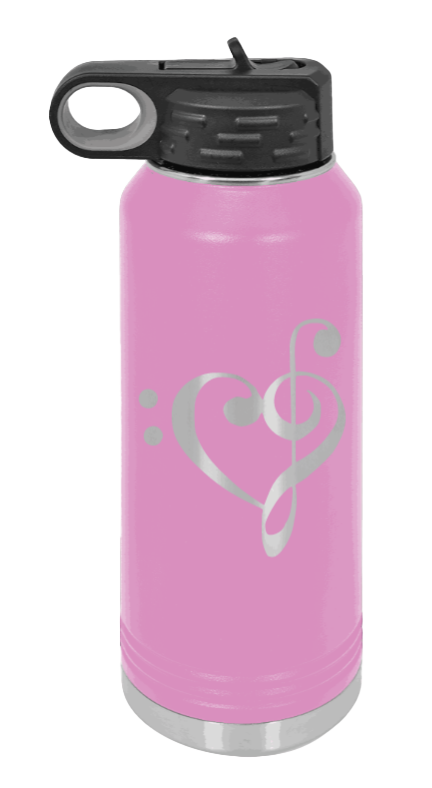 Love Music - 32oz Water Bottle Laser Engraved- Light Purple