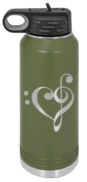 Love Music - 32oz Water Bottle Laser Engraved- Olive
