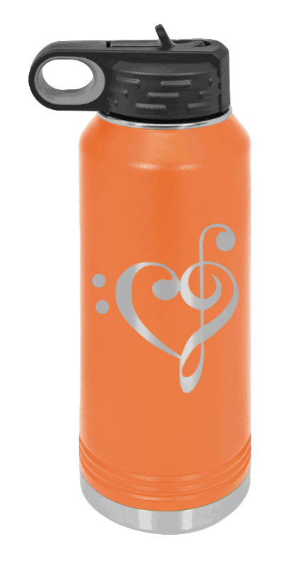 Love Music - 32oz Water Bottle Laser Engraved- Orange