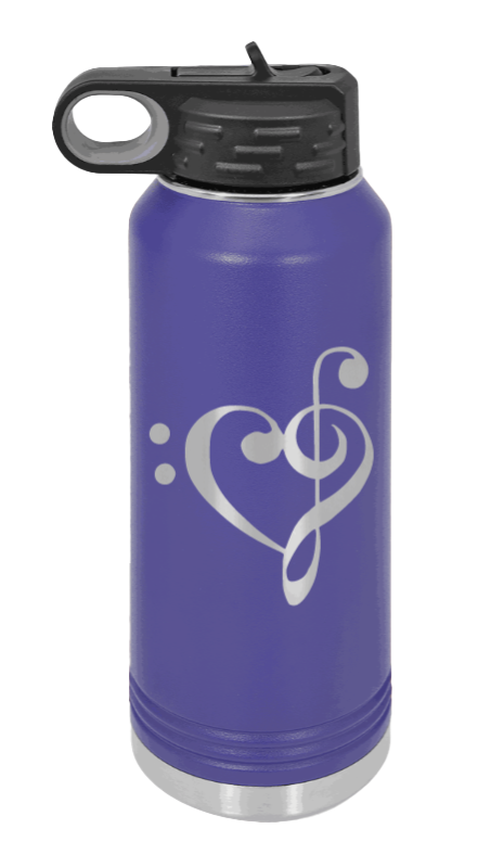 Love Music - 32oz Water Bottle Laser Engraved- Purple