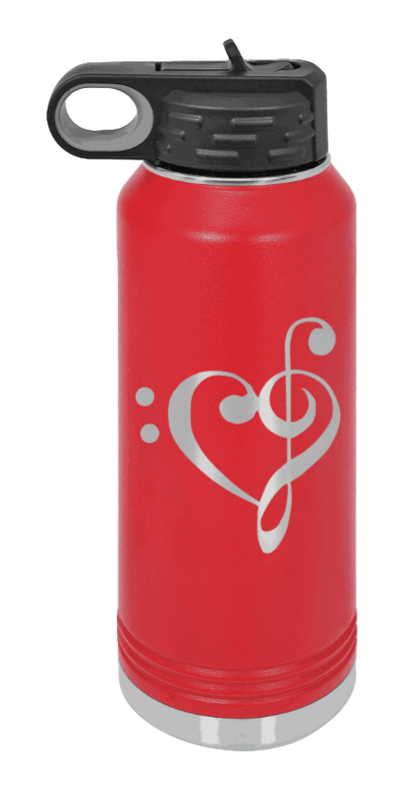 Love Music - 32oz Water Bottle Laser Engraved- Red