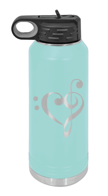Love Music - 32oz Water Bottle Laser Engraved- Teal