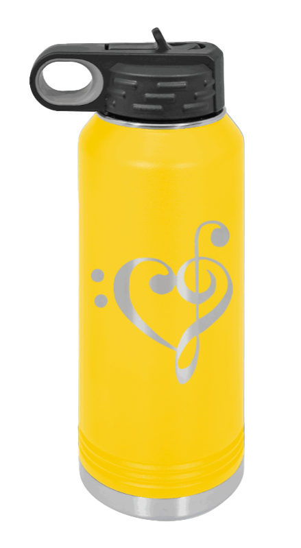 Love Music - 32oz Water Bottle Laser Engraved- Yellow