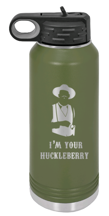 Tombstone 3 Huckleberry  - 32oz Water Bottle Laser Engraved- Olive
